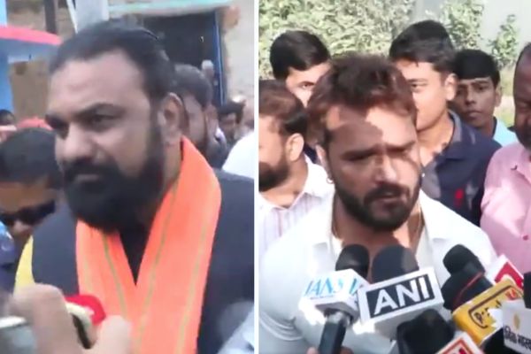 बिहार चुनाव 2025 : डिप्टी सीएम सम्राट चौधरी और राजद के प्रत्याशी खेसारी लाल ने किया मतदान मतदाता