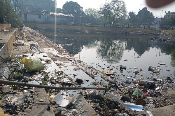 पाकुड़ का टीनबगला पोखर बना कूड़ाघर, गंदगी से लोग परेशान, बीमारी का बढ़ा खतरा पोखर